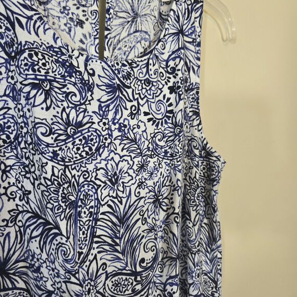 Sigrid Olsen Floral Paisley Print Linen Sun Dress Pockets Blue White Size Small - Picture 5 of 7
